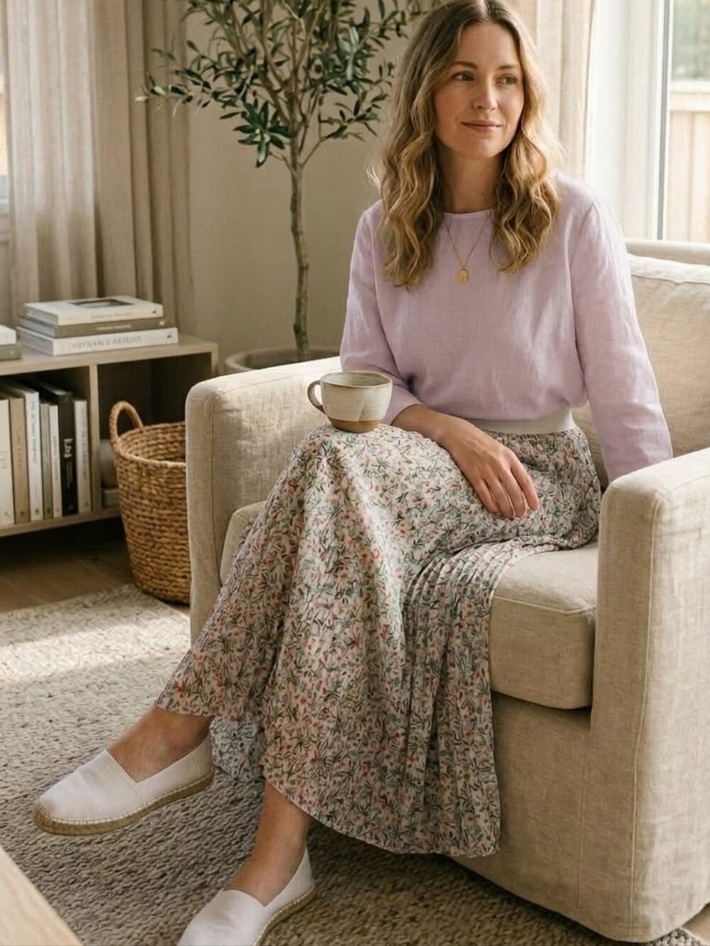 Aritzia Wilfred Floral Maxi Skirt in Soft Lavender and Sage